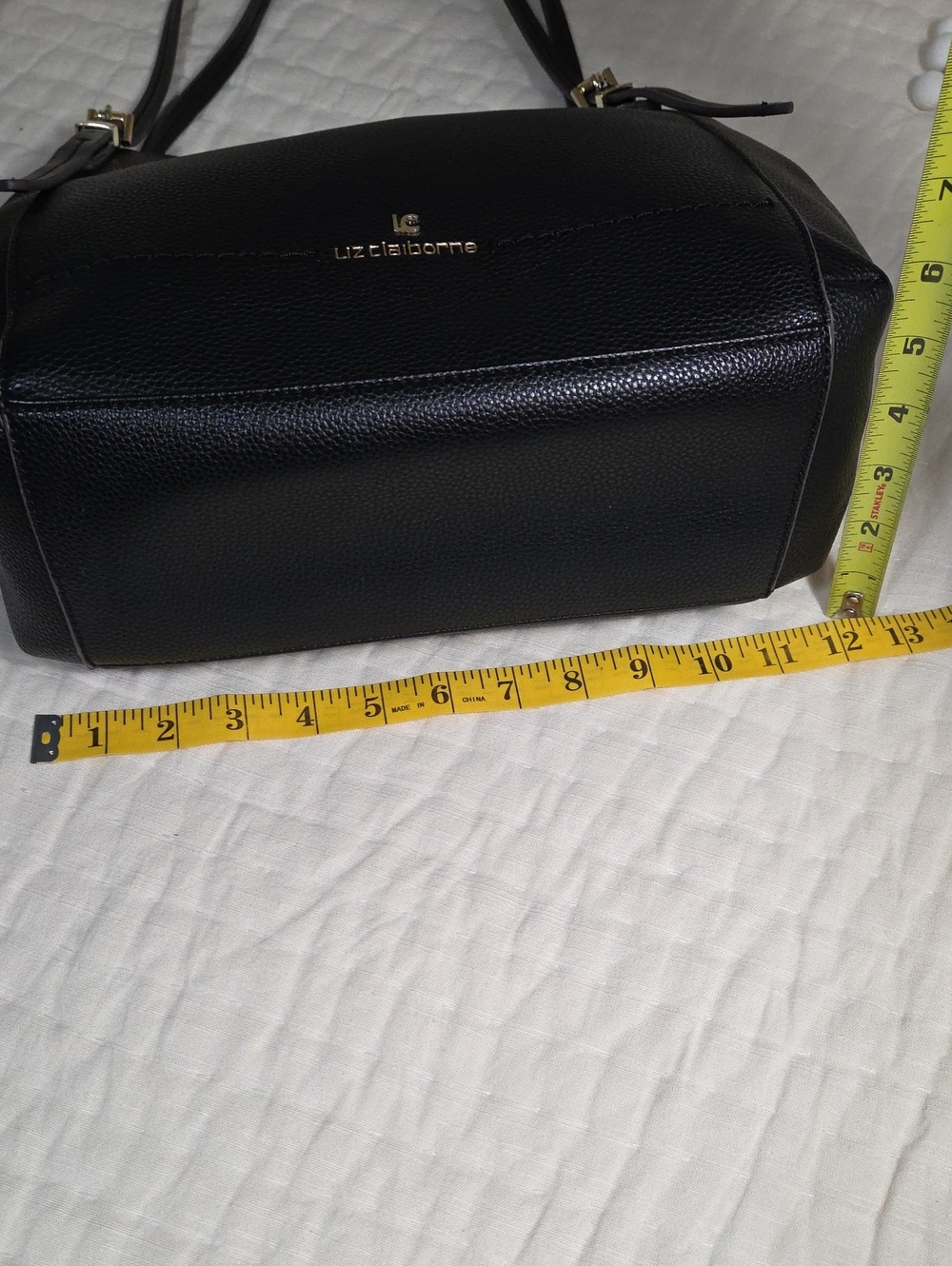 Liz Claiborne Black Pebbled Shoulder Tote with Gold Hardware - Picture 9 of 11